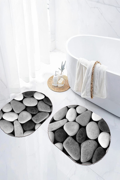 EVİMSEN Set de scaune pentru toaletă cu covoraș de baie oval, lavabil, cu mod...