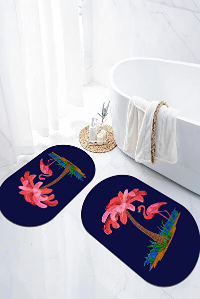 EVİMSEN Set de scaune pentru toaletă cu covoraș de baie oval, model palmier, ...