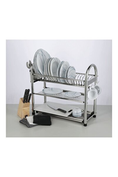 cc bin shihon Stainless steel dish drying rack/dish organizer, 3 tiers, length 57 cm, height 55 cm