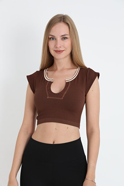 Serena Women's short-sleeved crop top – brown