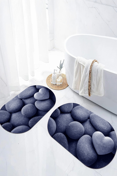 EVİMSEN Set de scaune pentru toaletă cu covoraș de baie oval, cu model de pia...