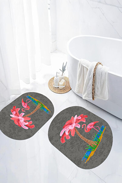 EVİMSEN Set de scaune pentru toaletă cu covoraș de baie oval, cu model de pal...