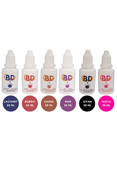BatıDoğu BD 6'lı Sıvı Gıda Boyası Seti – 20 ml (Lacivert, Bordo, Kahve, Mor, Siyah, Fuşya)