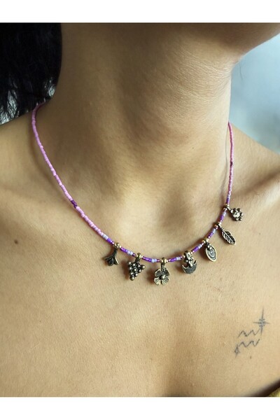 dela otantik Flower Detailed Beaded Handmade Women's Necklace – Authentic Eth...