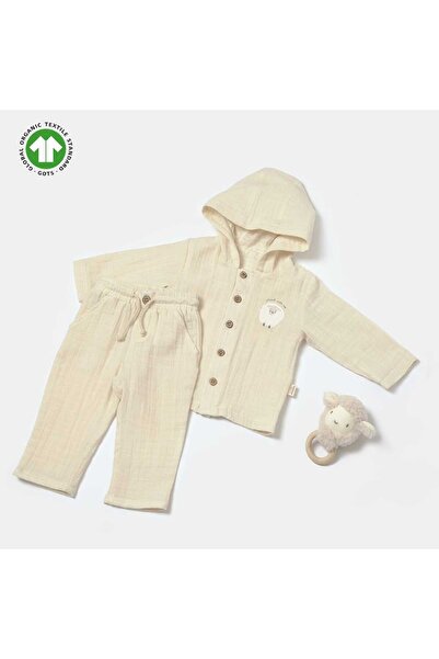 Valia Baby بغطاء رأس طقم مطبوع قطع من قماش الموسلين للجنسين من لامب بغطاء رأس