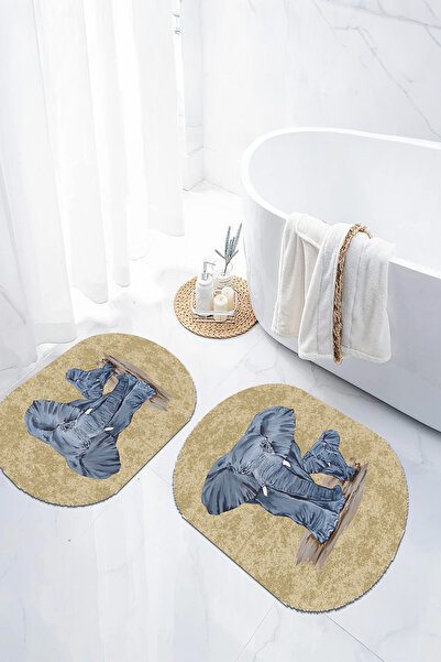 EVİMSEN Set de scaune pentru toaletă cu covoraș de baie oval, lavabil, cu mod...