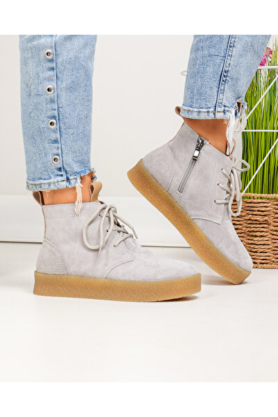 starlike Women's boots, natural suede leather, light gray JY6651