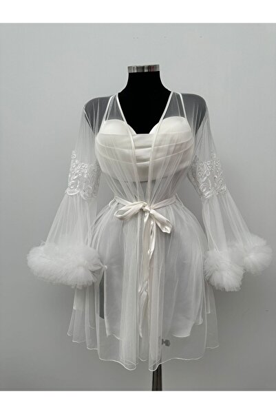 Lena Homewears First Lady Angelina Tulle Robe Satin Nightgown Double Custom Bridal Set (Boxed)