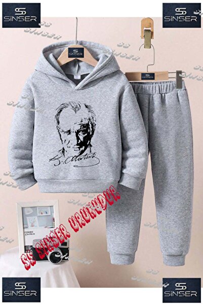 SS SİNSER Children's Unisex'Ataturk Signed Black' Special Printed Hooded Trac...