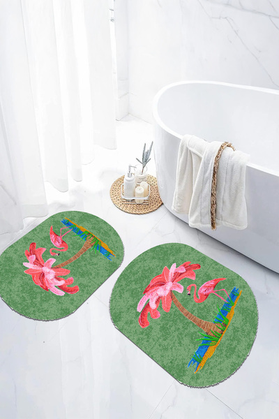 EVİMSEN Set de scaune pentru toaletă cu covoraș de baie oval, cu model de pal...