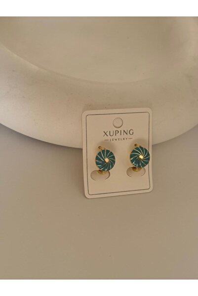 marsel aksesuar Turquoise Round Gold Plated Clip on Earrings