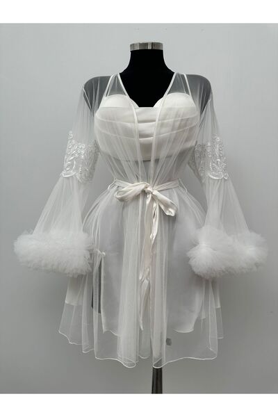 Lena Homewears First Lady Angelina Tulle Robe Satin Nightgown Double Custom Bridal Set (Boxed)