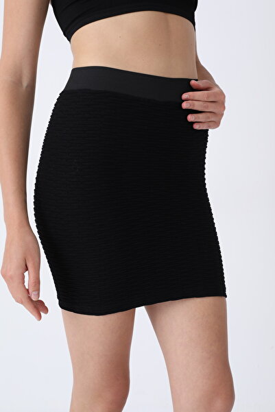 Serena Black midi skirt with stripes, Stitch-Free