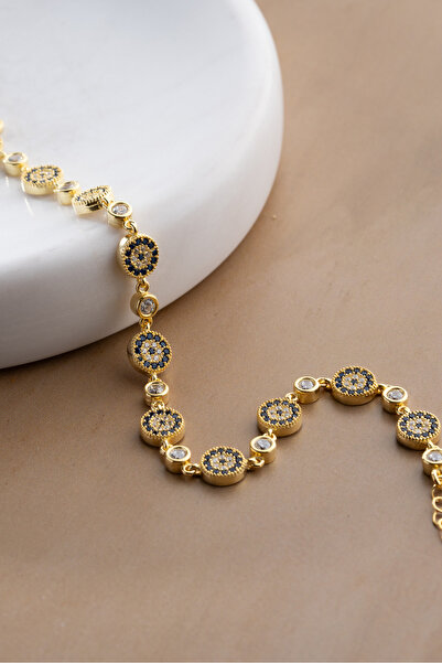 Two Arts Kadın 925 Ayar Gümüş Nazar Boncuklu Yuvarlak Charm Bileklik | Hediye...