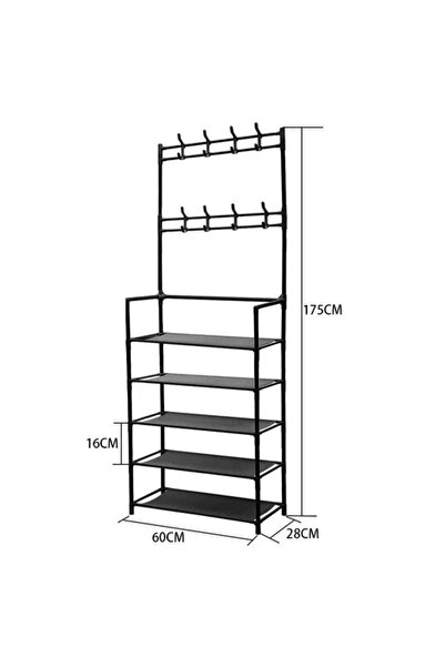 DMX Hallway Clothes Shoe Rack 5 Shelves 16 Hooks Metal Structure 175x60x28 Cm SP-335