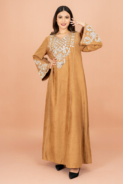 IKKXA Wide Sleeve Shimmer Fabric Silver Embroidery Jalabiya