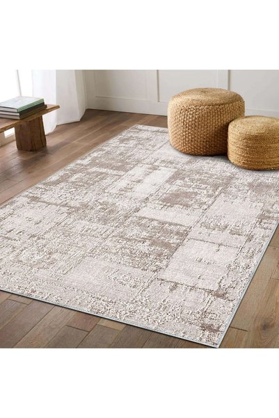aren.HALI Sagrada Modern Krem Polyester ve Pamuklu Yıkanabilir Kaydırmaz Taban Dijital Baskı Halı