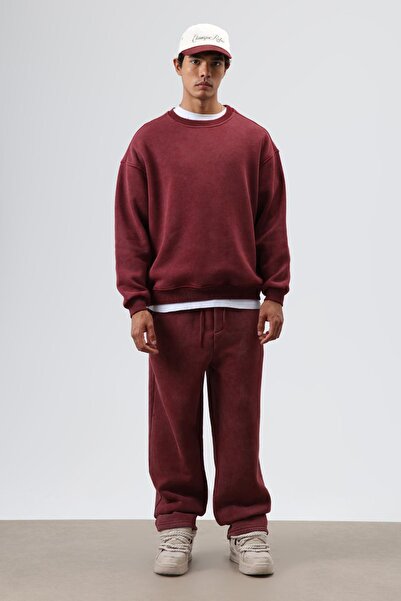 VAMOSCLO Washable Baggy Sweatpants Bottom Burgundy