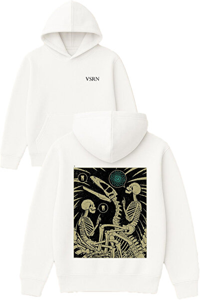 VSRN سويت شيرت بتصميم هيكل عظمي تي ريكس B مطبوع O قصة فضفاضة أبيض K بغطاء رأس