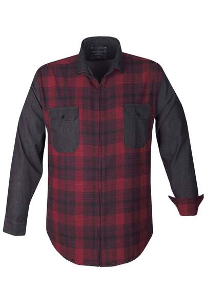 tambattal Plus Size Patchwork Lumberjack Denim Shirt (Comfortable Fit)