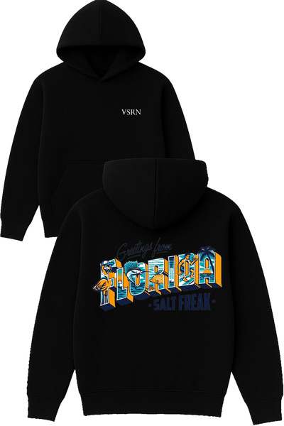 VSRN سويت شيرت بقلنسوة أسود كبير الحجم مطبوع بتصميم فلوريدا