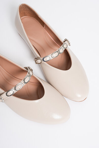 Silver Lady Patent Orthopedic Low-Heel Women's Casual Patent Leather Ballerinas with Accessories