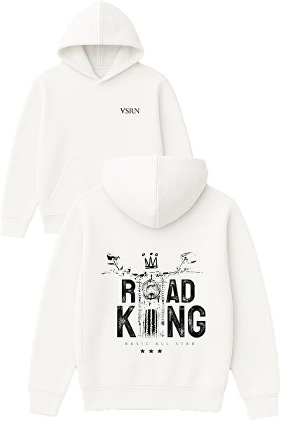 VSRN سويت شيرت رود كينج ديزاين مطبوع قصة فضفاضة أبيض بغطاء رأس