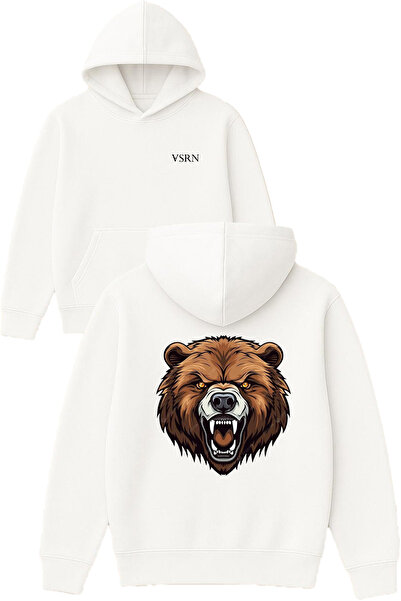 VSRN Hanorac alb supradimensionat cu glugă, cu imprimeu Angry Bear Design