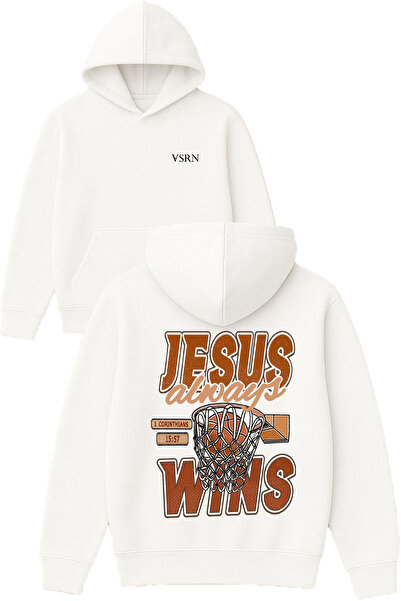 VSRN Ο Ιησούς νικάει το Design Printed Oversize White Hooded Sweatshirt