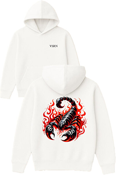VSRN Hanorac alb supradimensionat cu glugă, cu imprimeu Flaming Scorpion Design