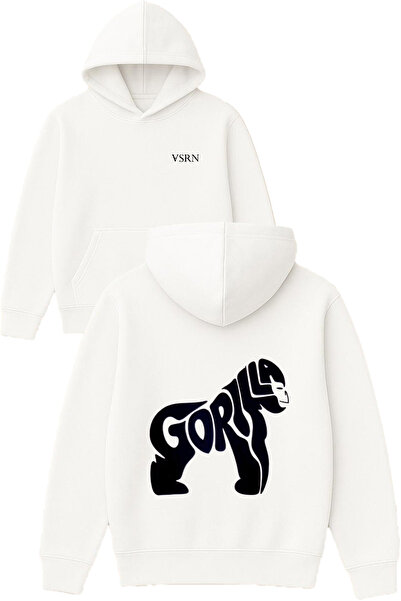 VSRN Hanorac alb supradimensionat cu glugă și imprimeu Gorilla Design