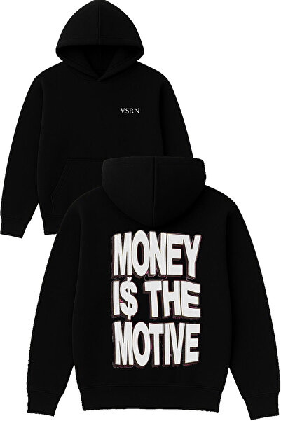 VSRN Hanorac negru supradimensionat cu glugă și imprimeu Money IS the Design