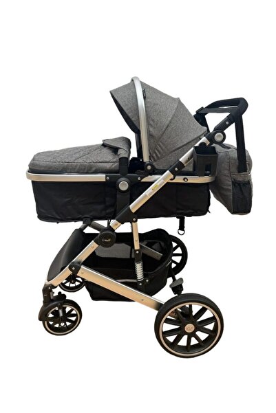 L-Sun 3-in-1 Reversible Stroller (Carrycot, Infant Car Seat, Seat), Reversible Frame - Grey