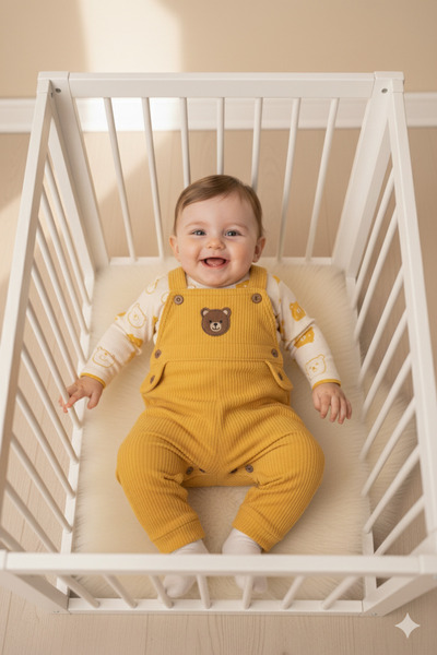 Le Touche Bear Embroidered Baby Romper 3-Piece Romper Set Sleeved Bodysuit with Pockets Romper and Socks Baby Outfit 3-6-9 Months