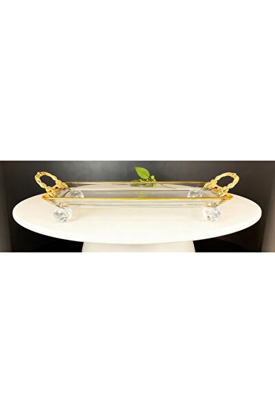 ÇNR Home Collection صينية تقديم حلويات كريستالية مطلية بالذهب من باشاباهتشي م...