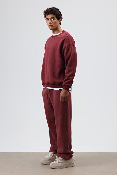 VAMOSCLO Washable Baggy Sweatpants Bottom Burgundy