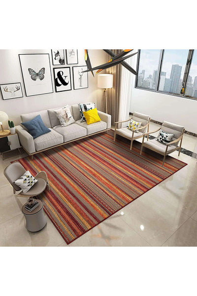 aren.HALI Vella Çizgili Multi Polyester ve Pamuklu Yıkanabilir Kaydırmaz Taban Dijital Baskı Halı