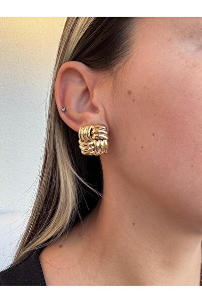 AJE JEWELRY Basit Düğüm Geometrik Gold Küpe