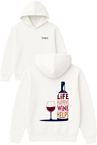 VSRN Hanorac alb supradimensionat cu glugă, imprimat cu Life Design