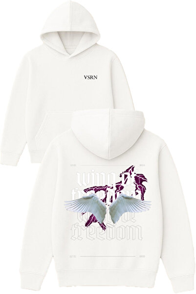 VSRN سترة وينج أوف ديزاين مطبوع قصة فضفاضة بيضاء بغطاء رأس