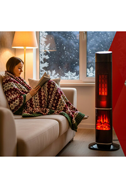 zola Electric tower fan heater, 2000W, fireplace effect, thermostat 10–49°C, 1-24h timer, 3 modes