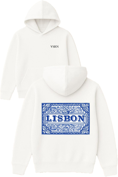 VSRN Hanorac alb supradimensionat cu glugă, cu imprimeu Lisbon Design