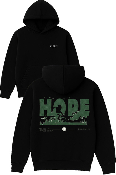 VSRN Hanorac negru supradimensionat cu glugă, imprimat cu design Hope Bicycle