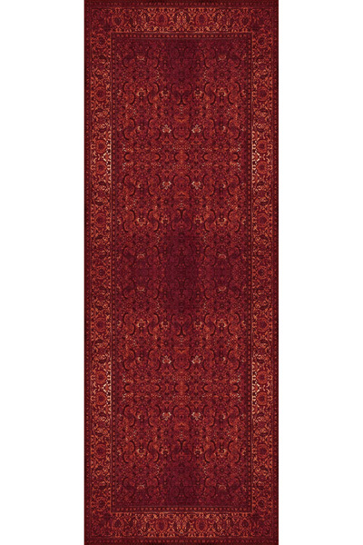aren.HALI Gerva Çerçeveli Kırmızı Polyester ve Pamuklu Yıkanabilir Kaydırmaz Taban Dijital Baskı Halı