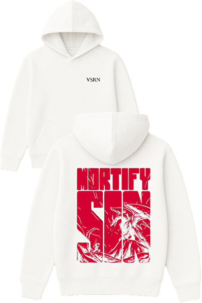 VSRN Hanorac alb supradimensionat cu glugă și imprimeu Mortify Design