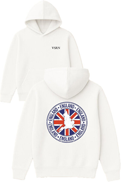 VSRN إنجلترا ديزاين مطبوع قصة فضفاضة سويت شيرت أبيض بغطاء رأس