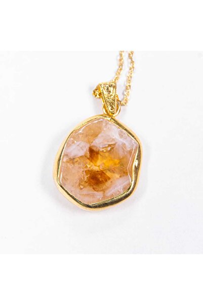 Astrolog Elvan 925 Ayar Gümüş Altın Kaplama Doğal Form Sitrin Kolye Bereket B...