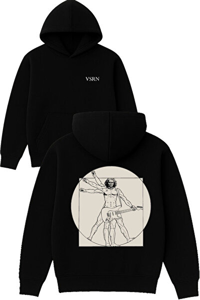VSRN تصميم روكستير مطبوع قصة فضفاضة سويت شيرت أسود بغطاء رأس