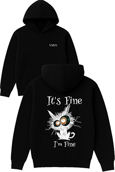 VSRN تصميم رائع أنا في حالة جيدة مطبوع قصة فضفاضة سويت شيرت أسود بغطاء رأس