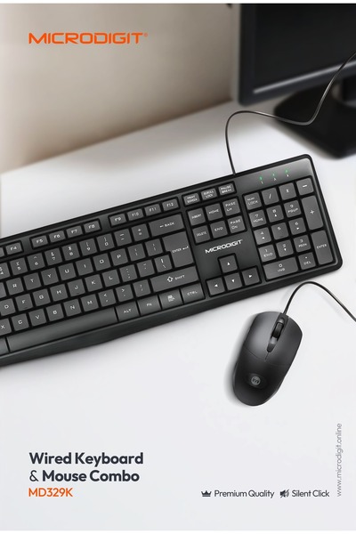 Microdigit Wired Keyboard and Mouse Combo - Slim Keyboard 10 million keystrokes & Mouse Upto 2400 DPI - MD329K